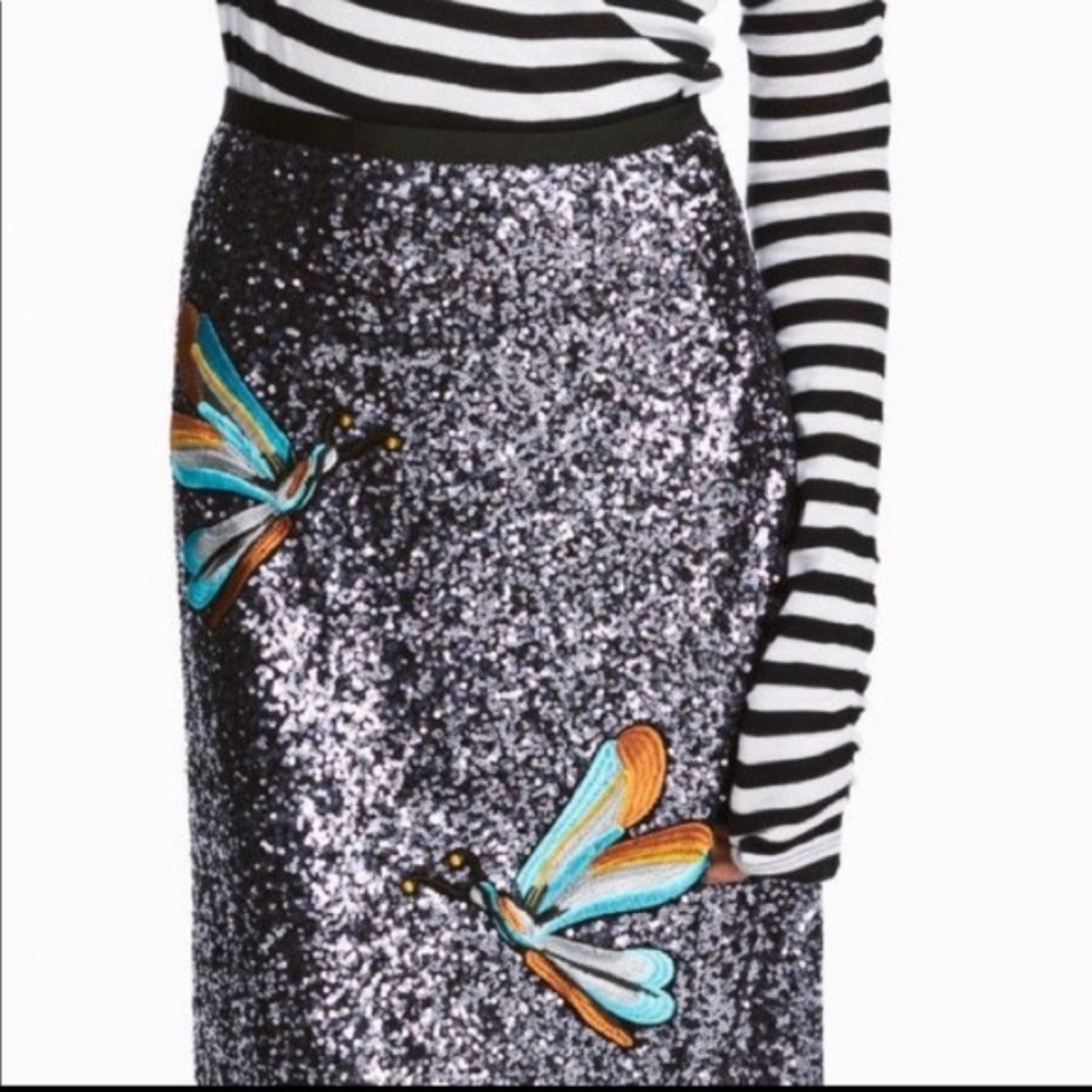 H&M Sequin Purple Butterfly Midi Skirt Size 4
